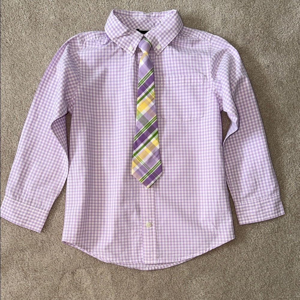 Boys Lavender Checkered Button-Down Shirt and Tie size 5-6
